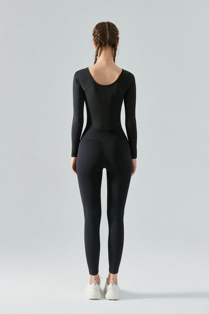 Long Sleeve Yoga Top with Front Tie Wrap Detailing for Stylish Comfort