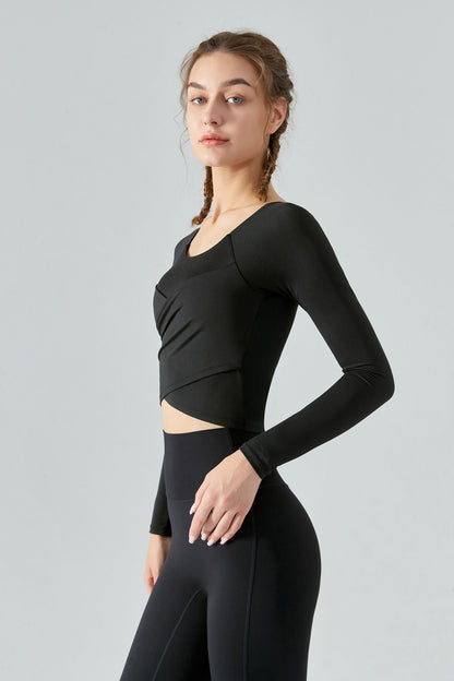 Long Sleeve Yoga Top with Front Tie Wrap Detailing for Stylish Comfort