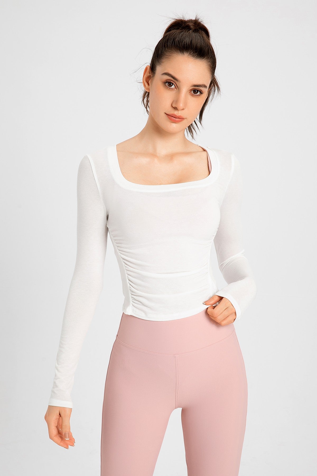 Side Ruched Long Sleeve Crop Top - Chic &amp; Comfortable Activewear