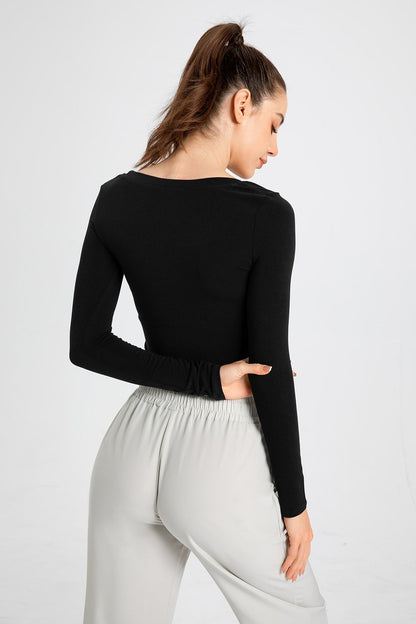 Side Ruched Long Sleeve Crop Top - Chic &amp; Comfortable Activewear