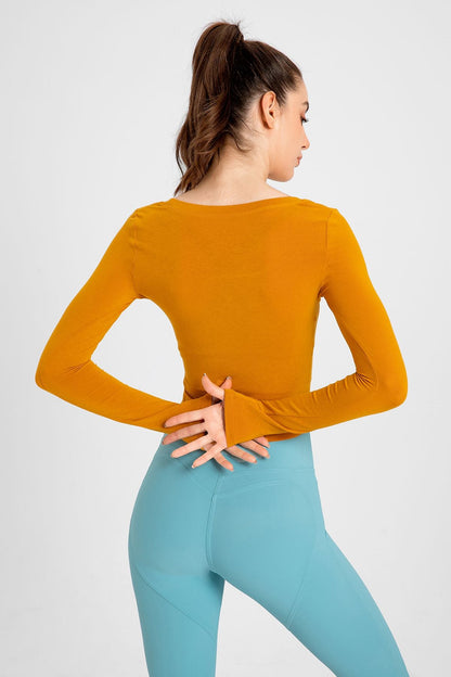 Side Ruched Long Sleeve Crop Top - Chic &amp; Comfortable Activewear