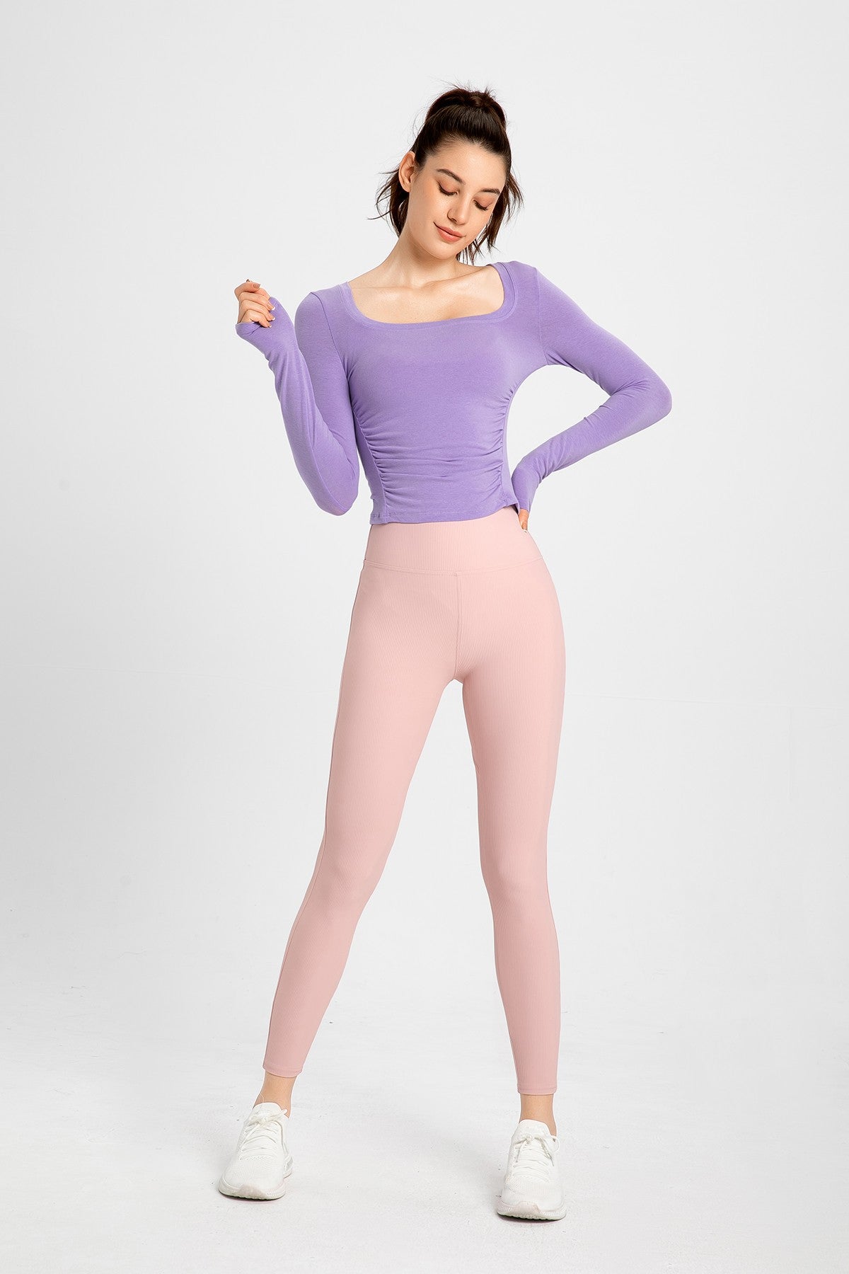 Side Ruched Long Sleeve Crop Top - Chic &amp; Comfortable Activewear