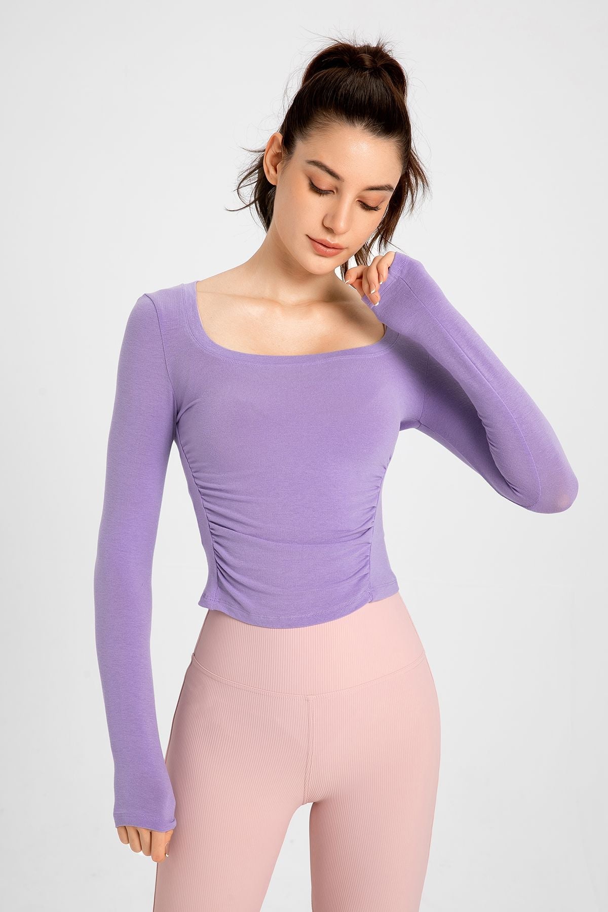 Side Ruched Long Sleeve Crop Top - Chic &amp; Comfortable Activewear