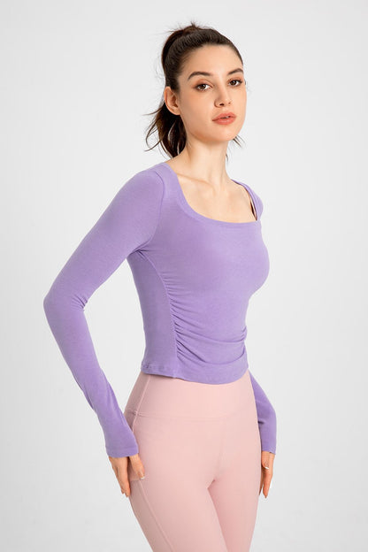 Side Ruched Long Sleeve Crop Top - Chic &amp; Comfortable Activewear