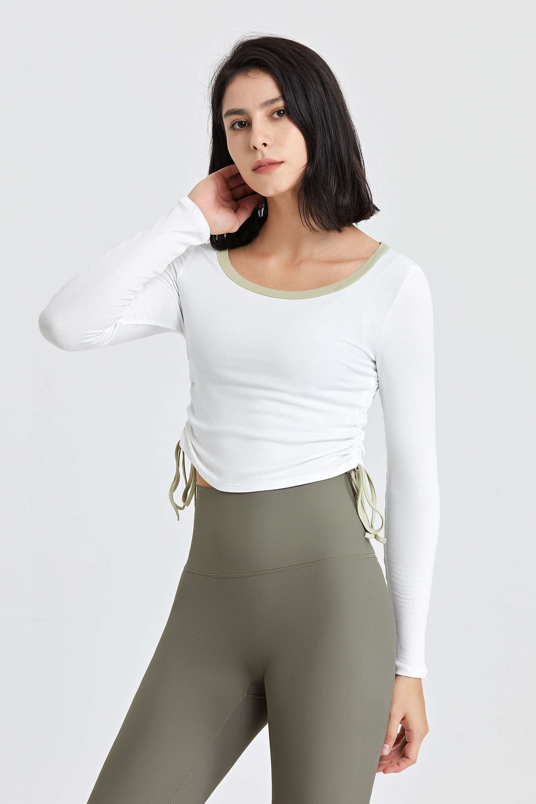 Ribbed Yoga Crop Top with Drawstring – Chic, Adjustable &amp; Comfortable