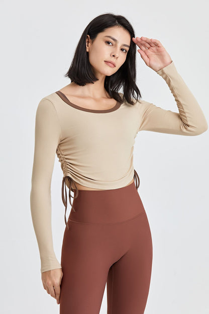 Ribbed Yoga Crop Top with Drawstring – Chic, Adjustable &amp; Comfortable