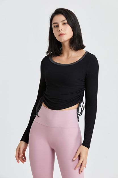 Ribbed Yoga Crop Top with Drawstring – Chic, Adjustable &amp; Comfortable