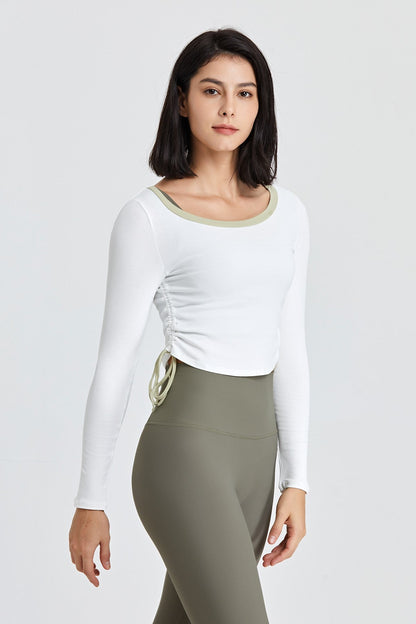 Ribbed Yoga Crop Top with Drawstring – Chic, Adjustable &amp; Comfortable