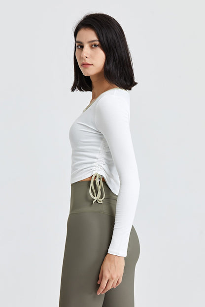 Ribbed Yoga Crop Top with Drawstring – Chic, Adjustable &amp; Comfortable