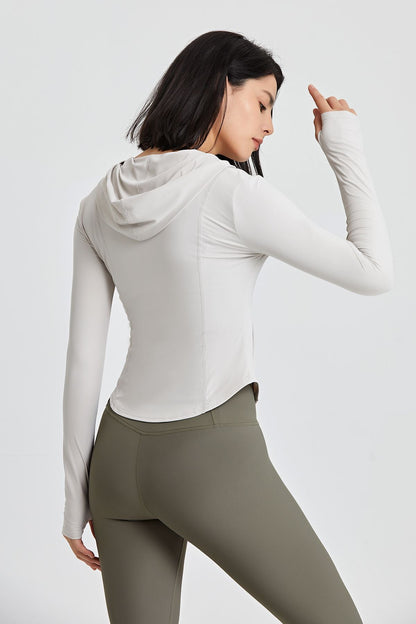 Fitted Full-Zip Crop Hoodie with Thumb Holes | Stylish &amp; Comfortable