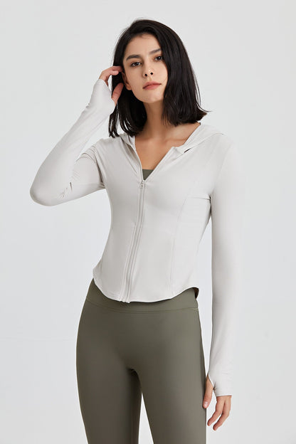 Fitted Full-Zip Crop Hoodie with Thumb Holes | Stylish &amp; Comfortable