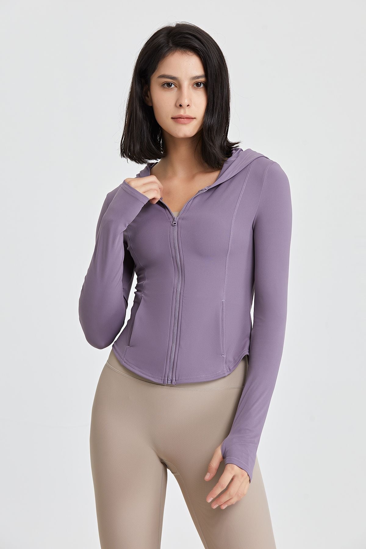 Fitted Full-Zip Crop Hoodie with Thumb Holes | Stylish &amp; Comfortable