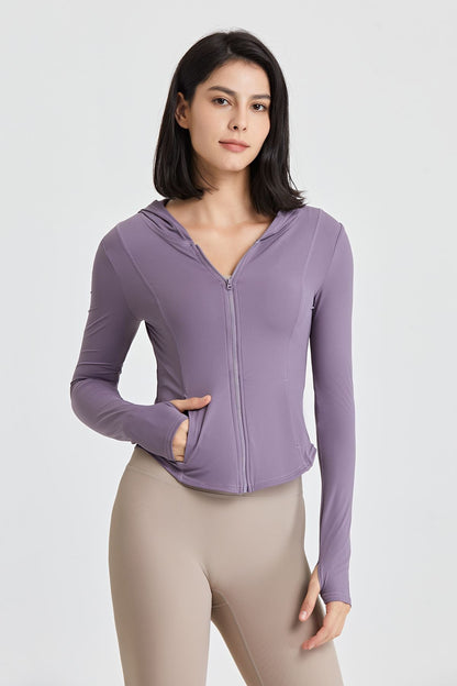 Fitted Full-Zip Crop Hoodie with Thumb Holes | Stylish &amp; Comfortable