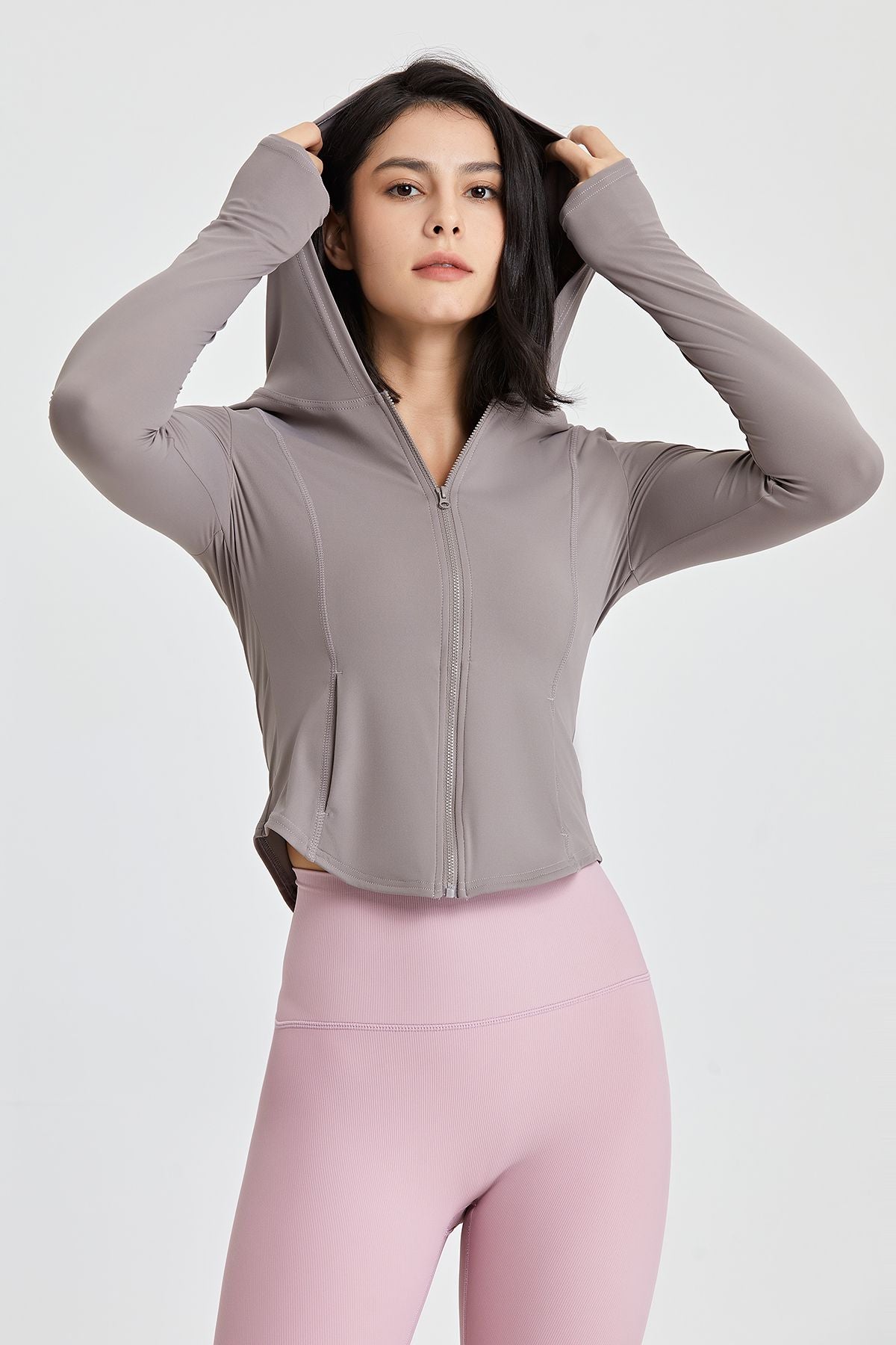 Fitted Full-Zip Crop Hoodie with Thumb Holes | Stylish &amp; Comfortable