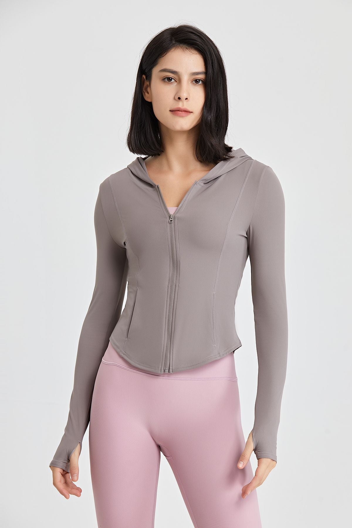 Fitted Full-Zip Crop Hoodie with Thumb Holes | Stylish &amp; Comfortable