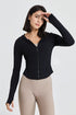 Fitted Full-Zip Crop Hoodie with Thumb Holes | Stylish & Comfortable