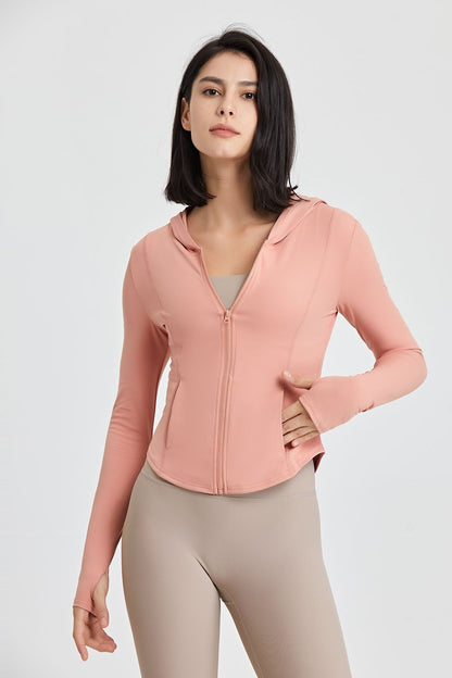 Fitted Full-Zip Crop Hoodie with Thumb Holes | Stylish &amp; Comfortable