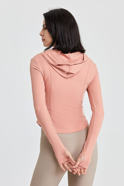 Fitted Full-Zip Crop Hoodie with Thumb Holes | Stylish &amp; Comfortable