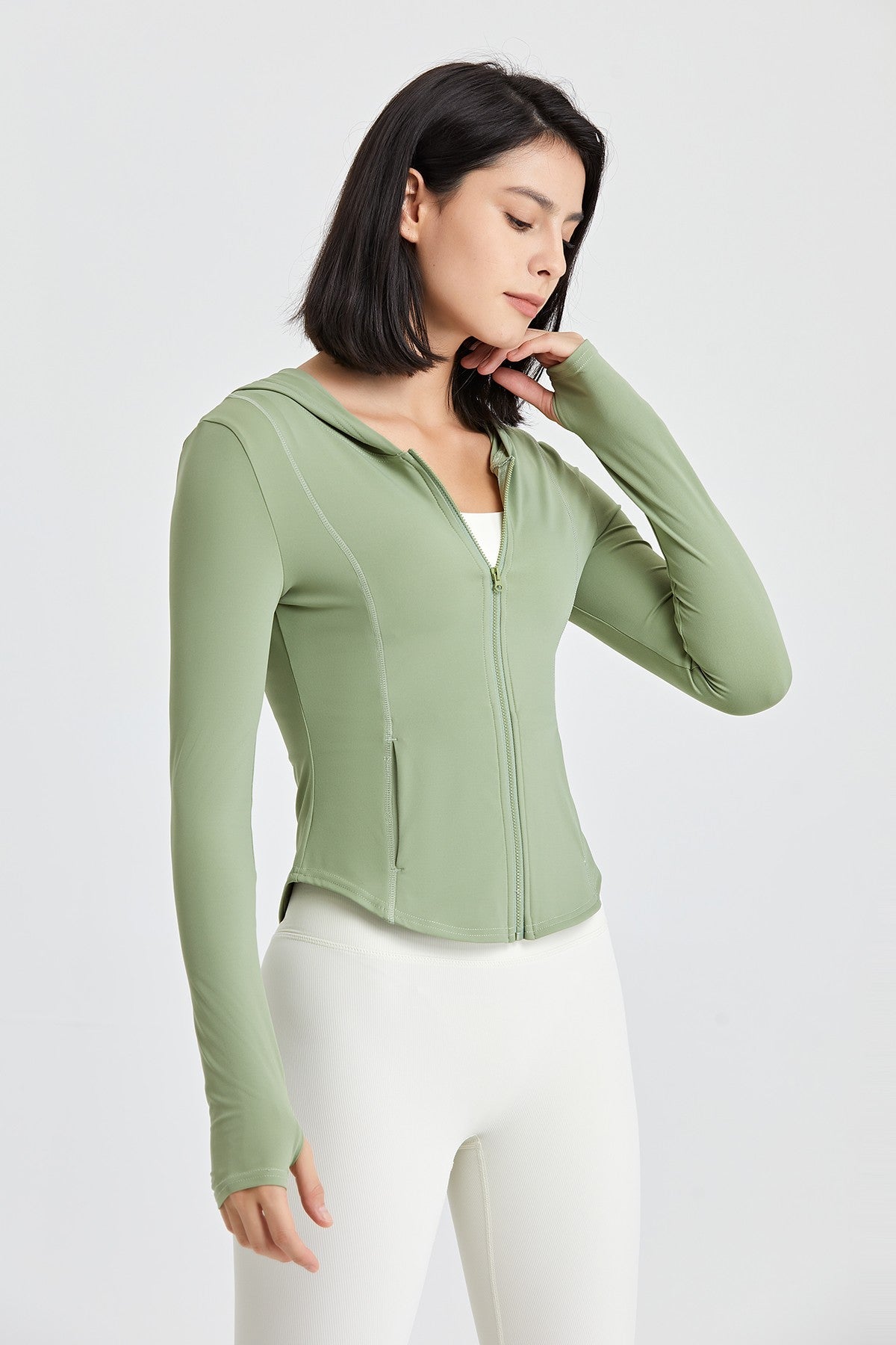 Fitted Full-Zip Crop Hoodie with Thumb Holes | Stylish &amp; Comfortable