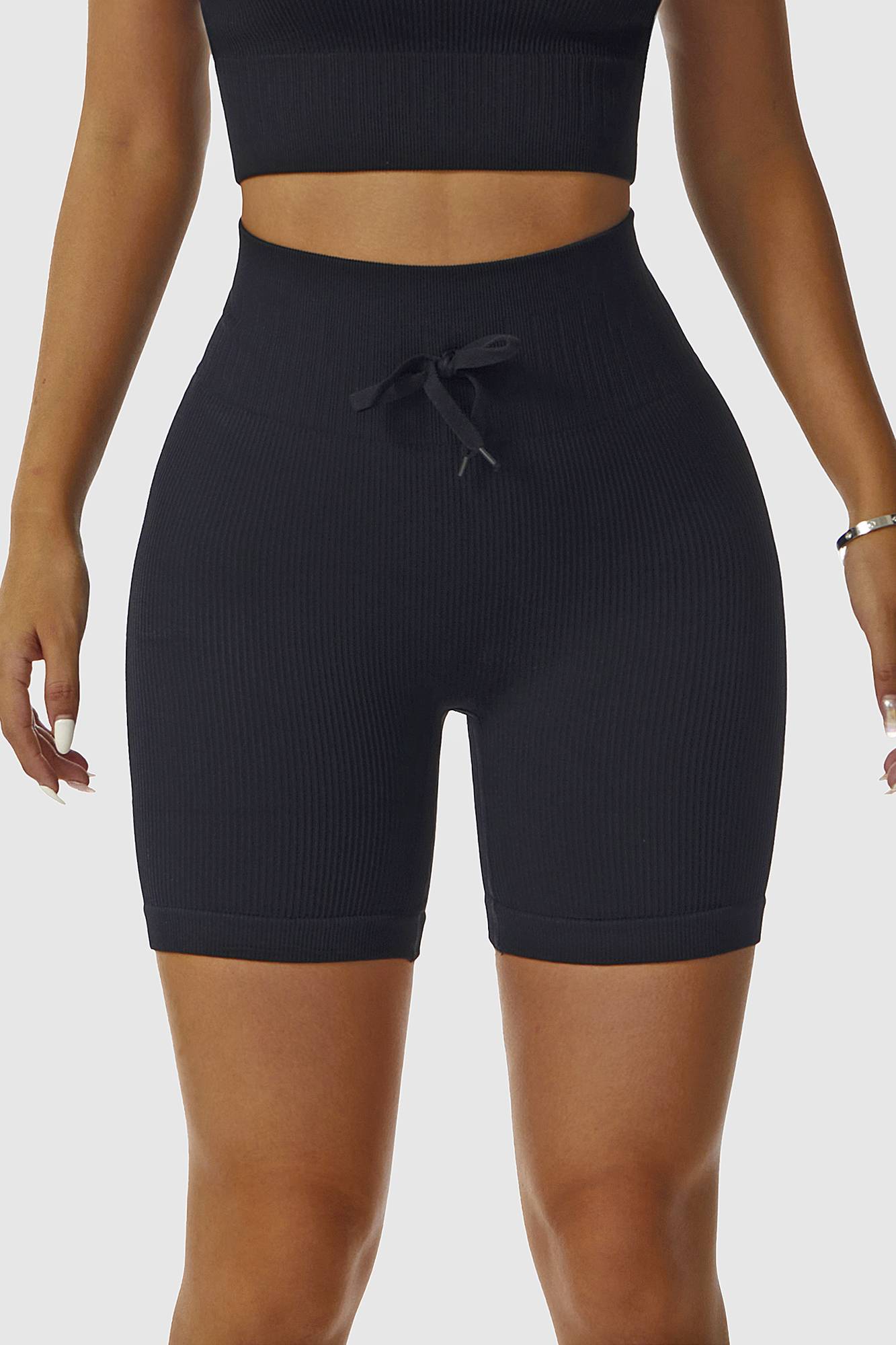 Ribbed Tie Front Cycling Shorts - Trendy and Comfortable for Your Ride