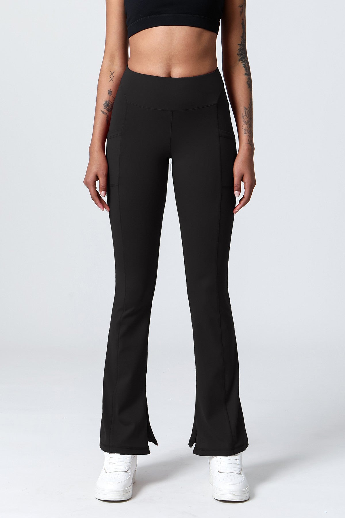 High-Waist Split Bootcut Leggings with Pockets - Trendy and Functional