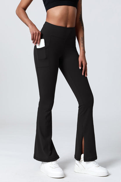 High-Waist Split Bootcut Leggings with Pockets - Trendy and Functional