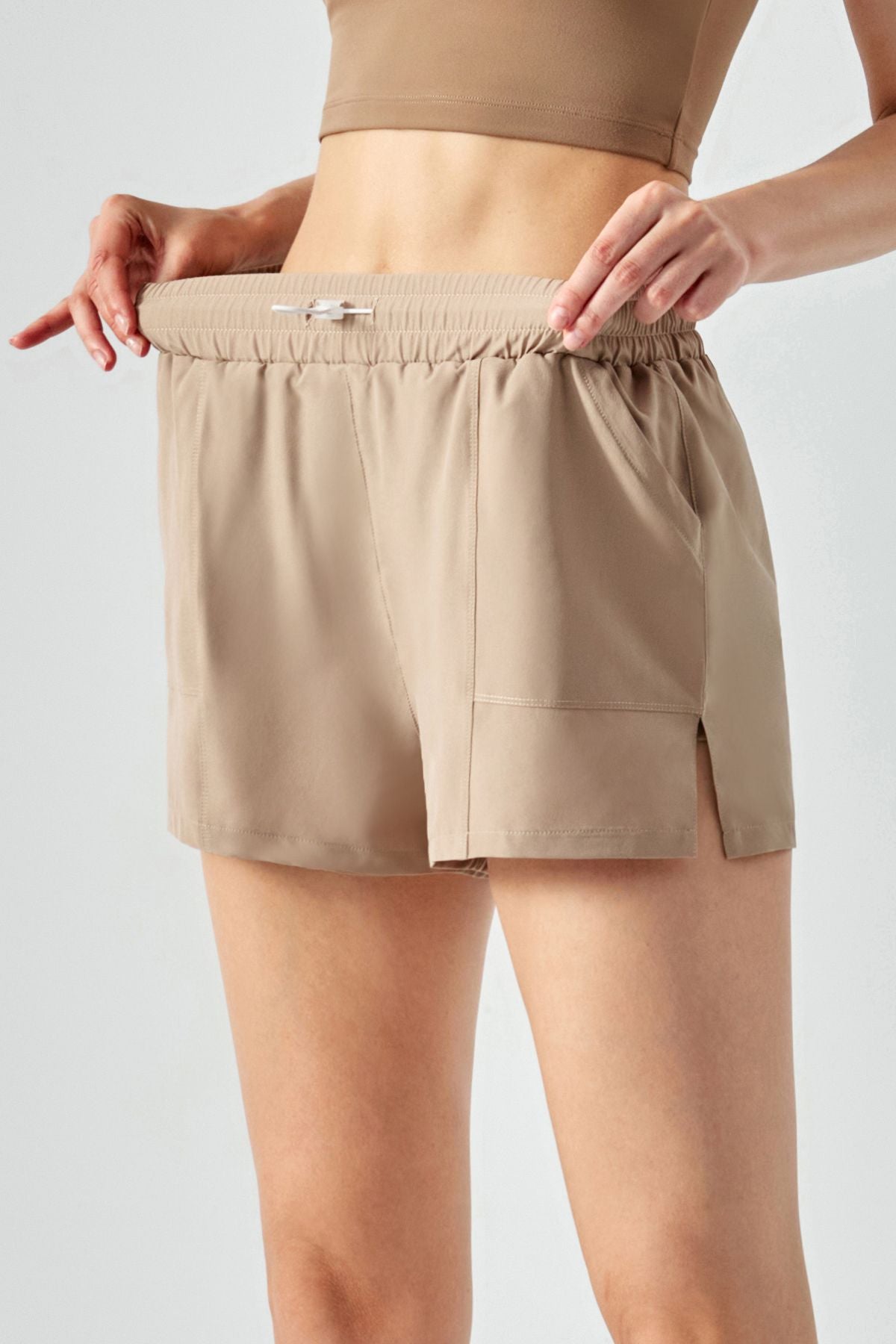 Mid-Rise Track Shorts with Drawstring