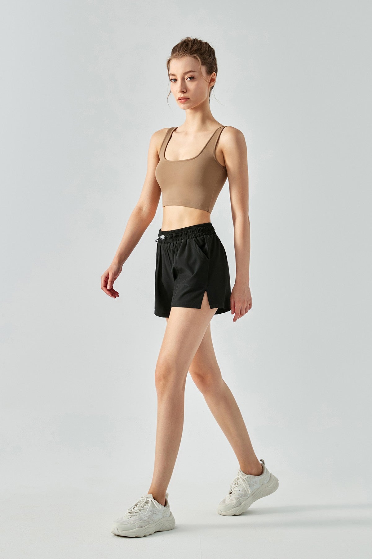 Mid-Rise Track Shorts with Drawstring