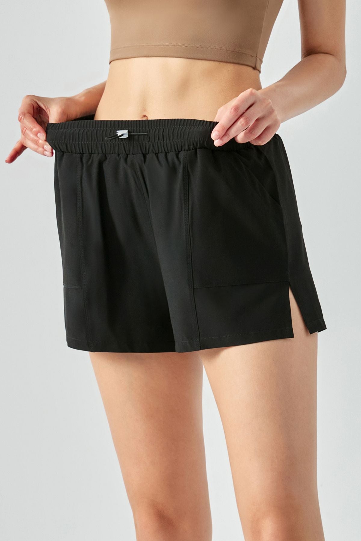 Mid-Rise Track Shorts with Drawstring