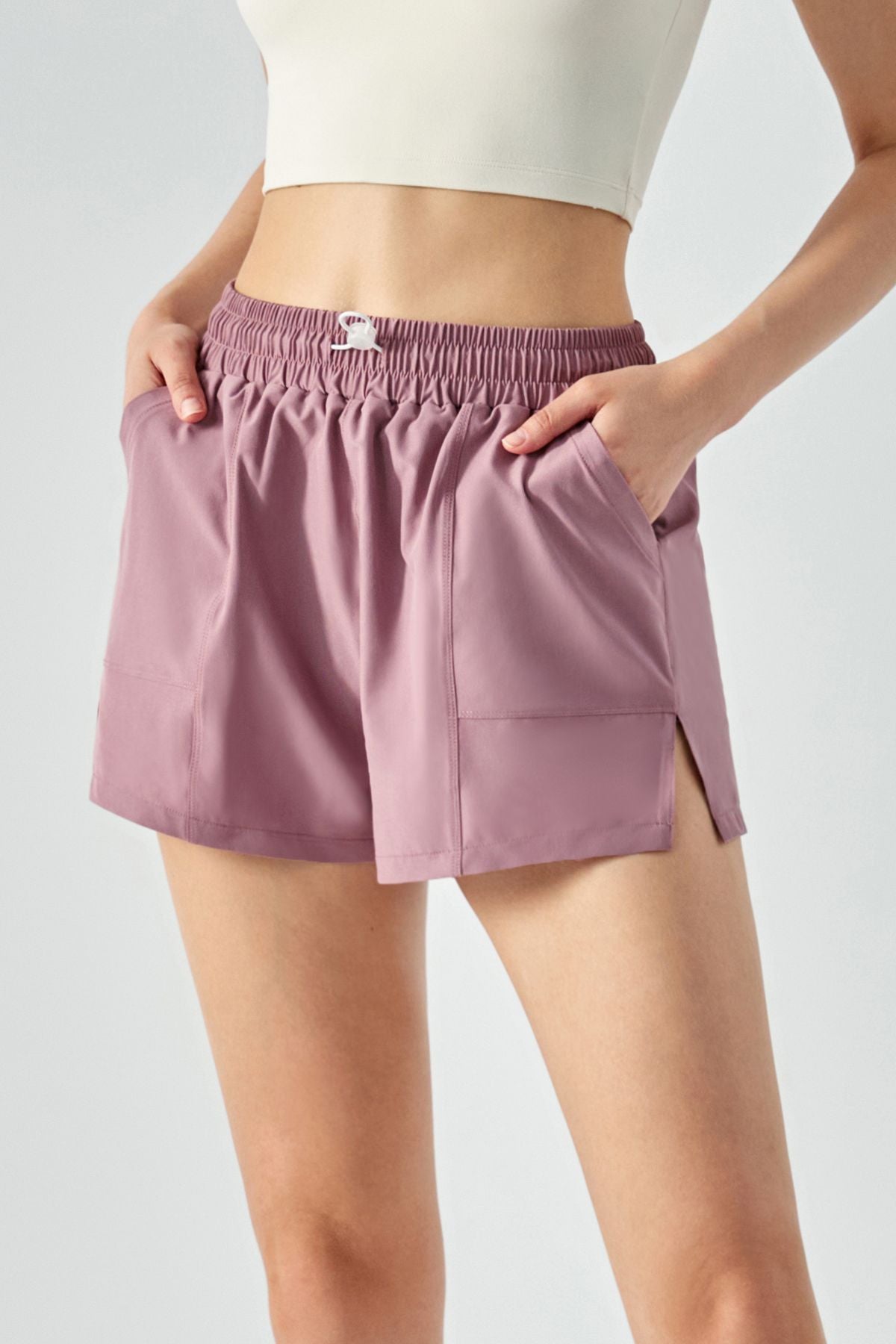 Mid-Rise Track Shorts with Drawstring