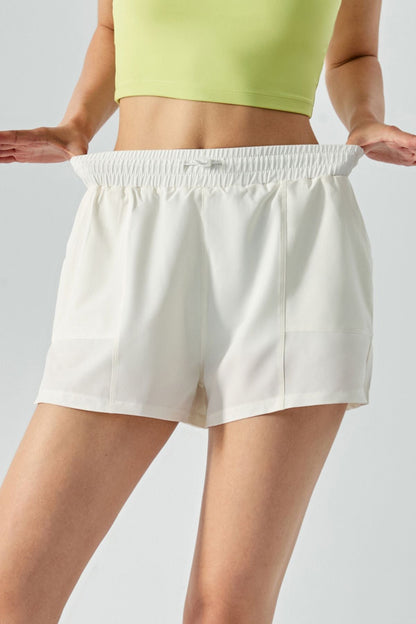 Mid-Rise Track Shorts with Drawstring