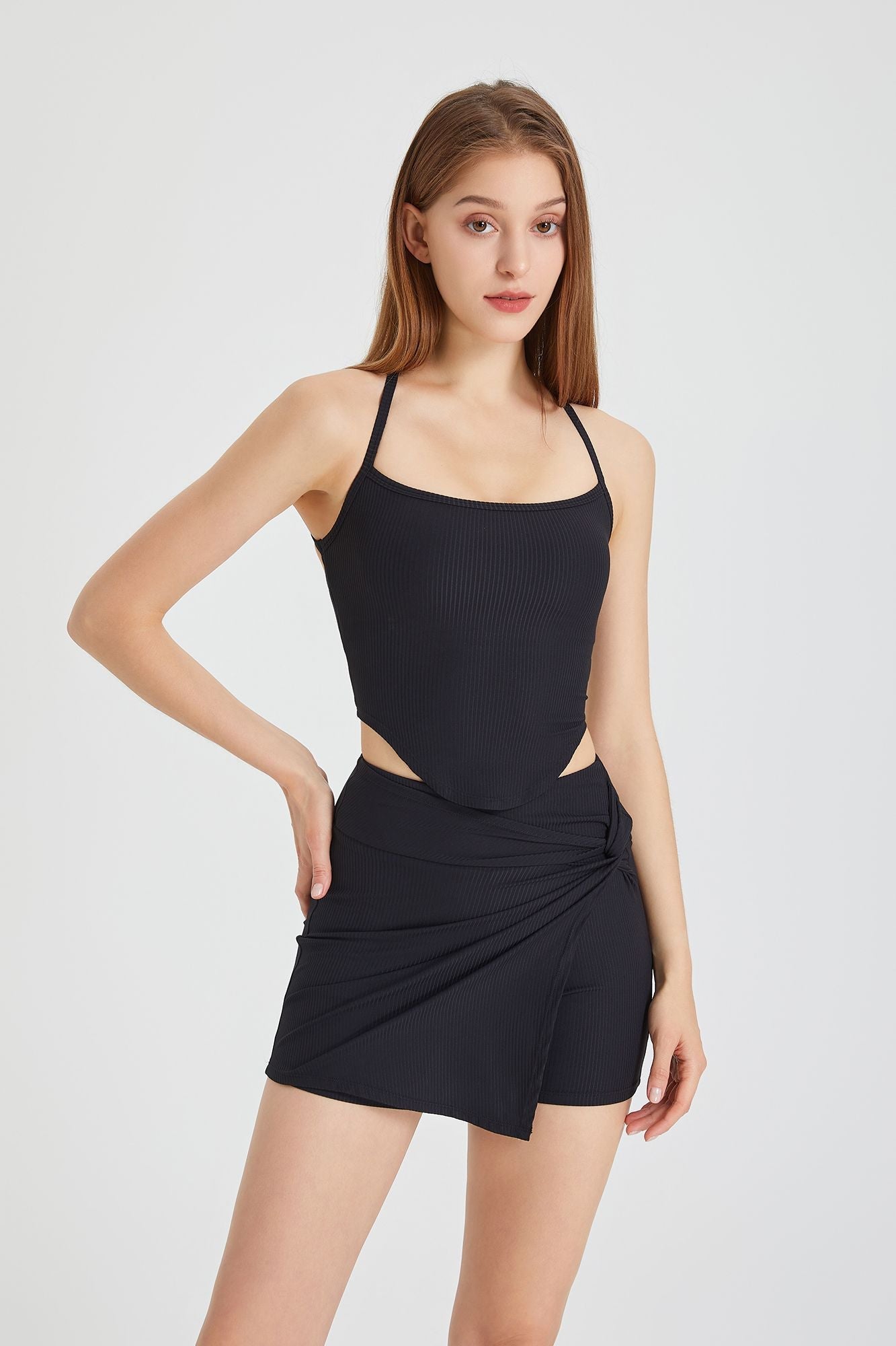 Ribbed Side Twist Ties Short - Stylish Activewear for Women