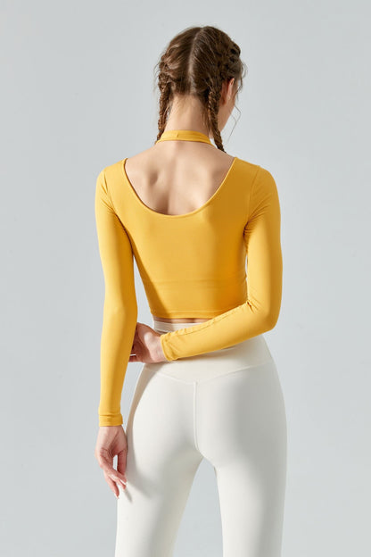 Ribbed Long Sleeve Halterneck Crop Top | Chic &amp; Trendy Design