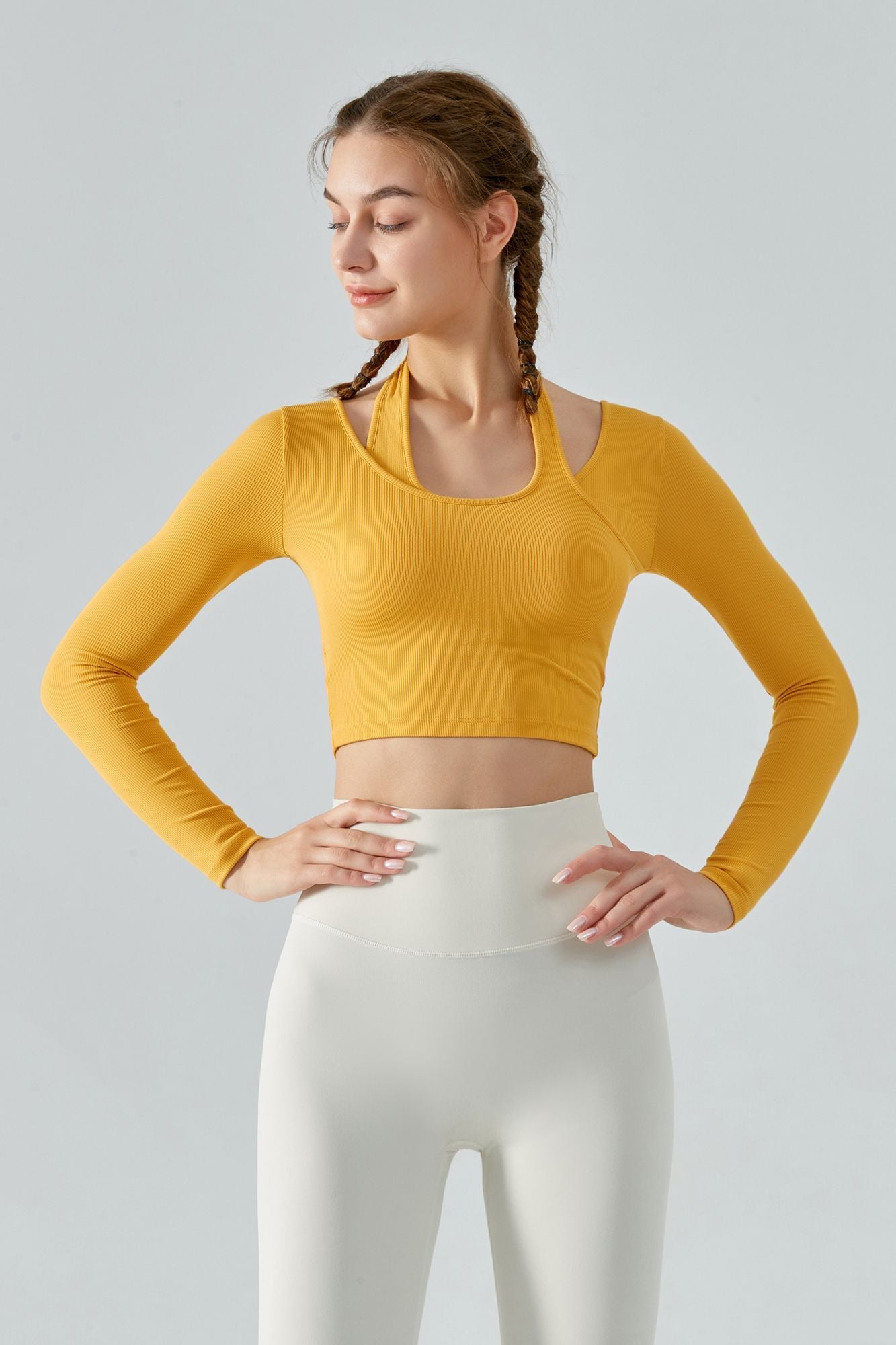 Ribbed Long Sleeve Halterneck Crop Top | Chic &amp; Trendy Design