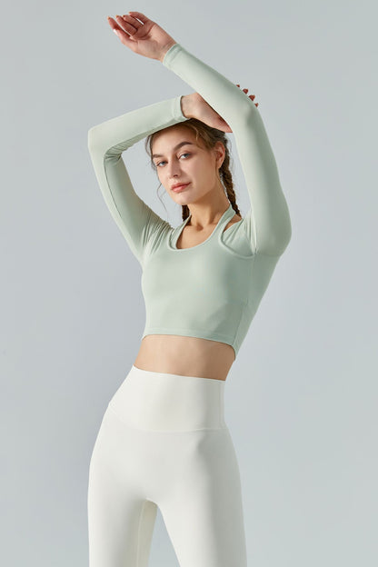 Ribbed Long Sleeve Halterneck Crop Top | Chic &amp; Trendy Design