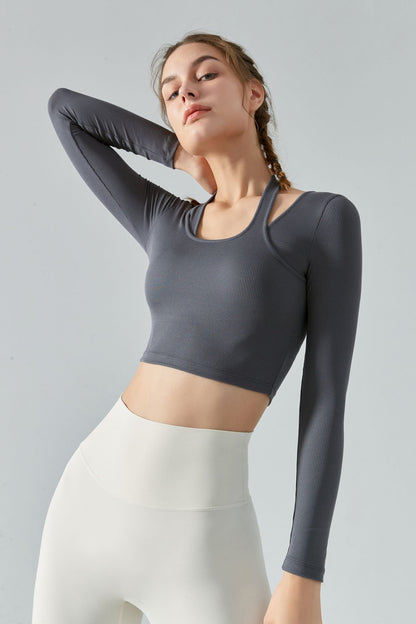 Ribbed Long Sleeve Halterneck Crop Top | Chic &amp; Trendy Design