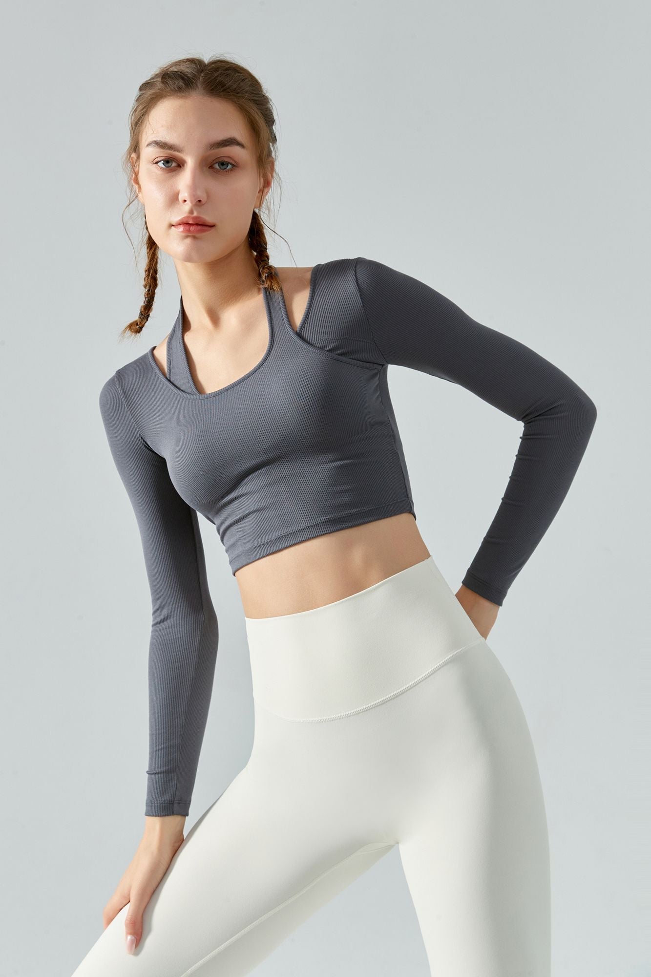 Ribbed Long Sleeve Halterneck Crop Top | Chic &amp; Trendy Design