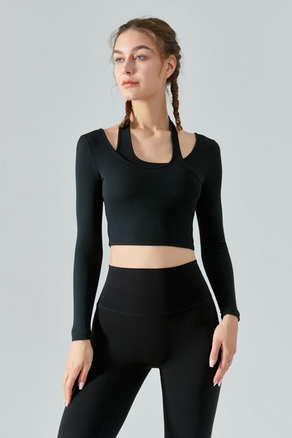 Ribbed Long Sleeve Halterneck Crop Top | Chic &amp; Trendy Design