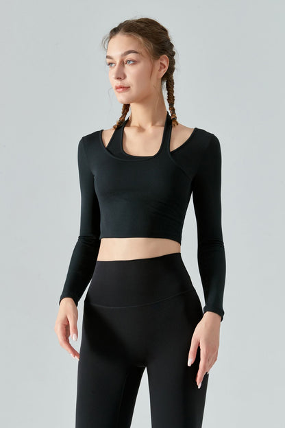 Ribbed Long Sleeve Halterneck Crop Top | Chic &amp; Trendy Design