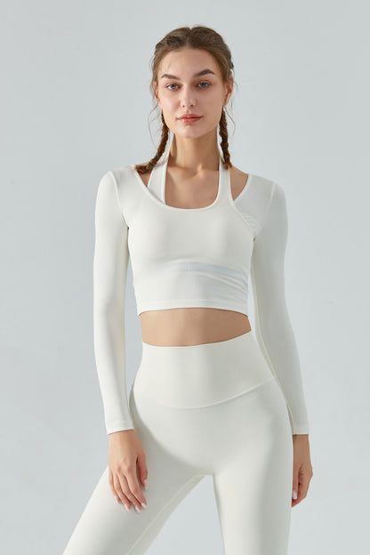 Ribbed Long Sleeve Halterneck Crop Top | Chic &amp; Trendy Design