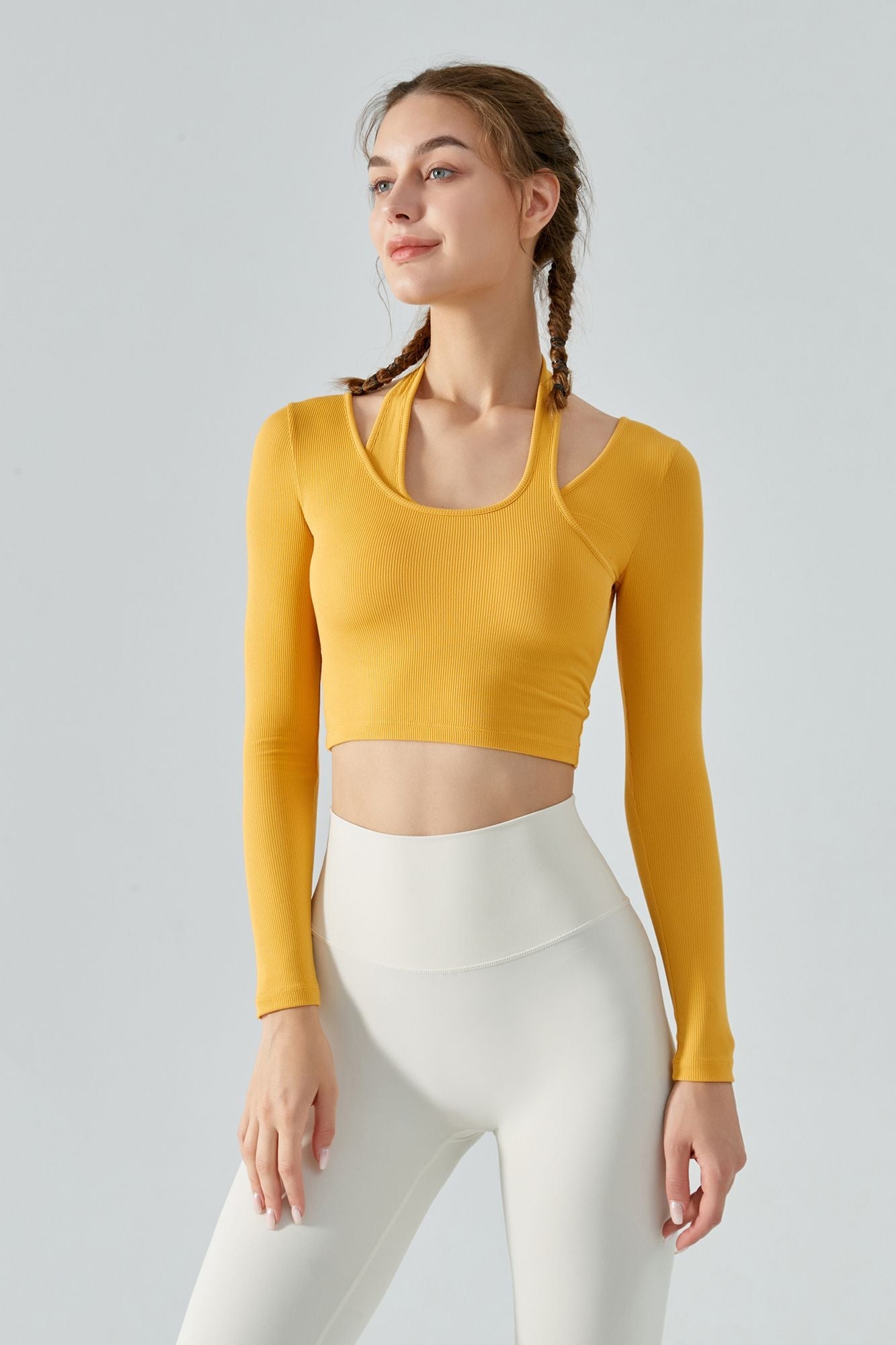 Ribbed Long Sleeve Halterneck Crop Top | Chic &amp; Trendy Design