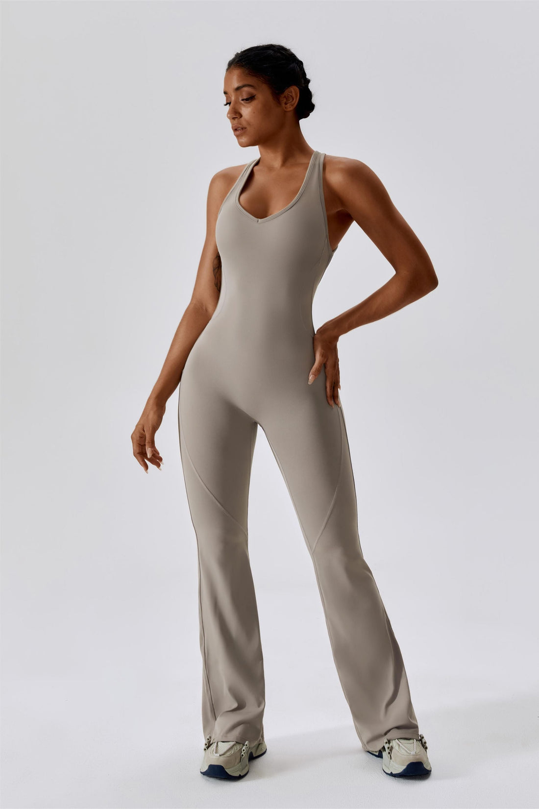 Scoop Neckline Flare Jumpsuit - Elegant &amp; Comfortable One-Piece Outfit