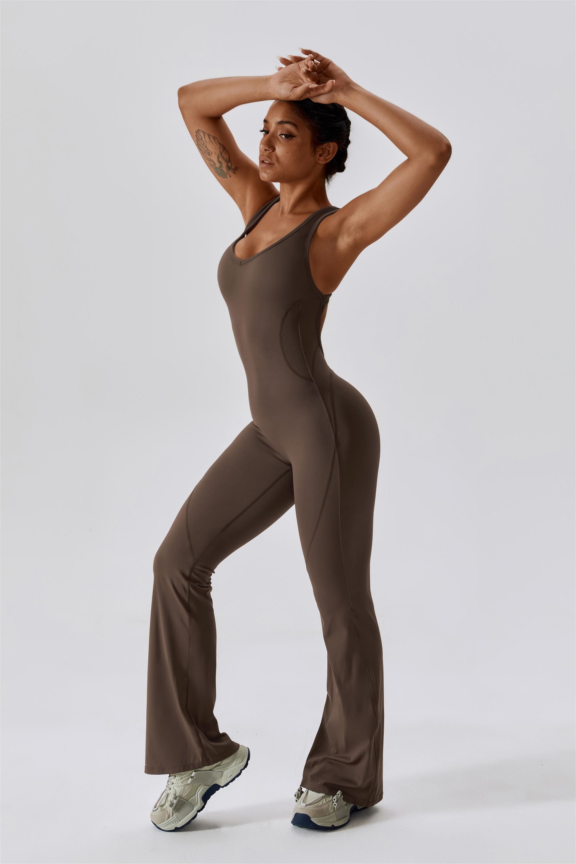 Scoop Neckline Flare Jumpsuit - Elegant &amp; Comfortable One-Piece Outfit