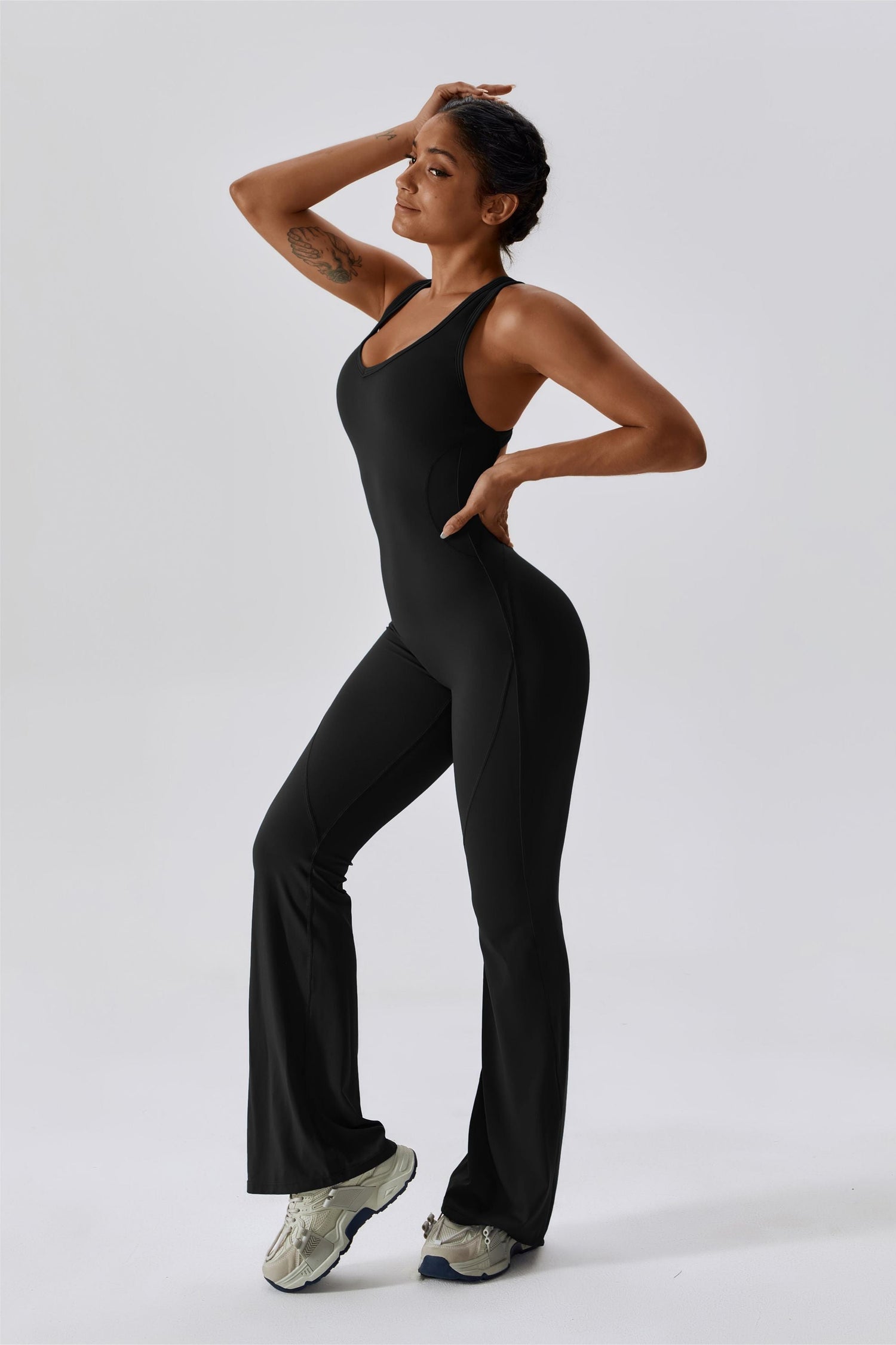 Scoop Neckline Flare Jumpsuit - Elegant &amp; Comfortable One-Piece Outfit