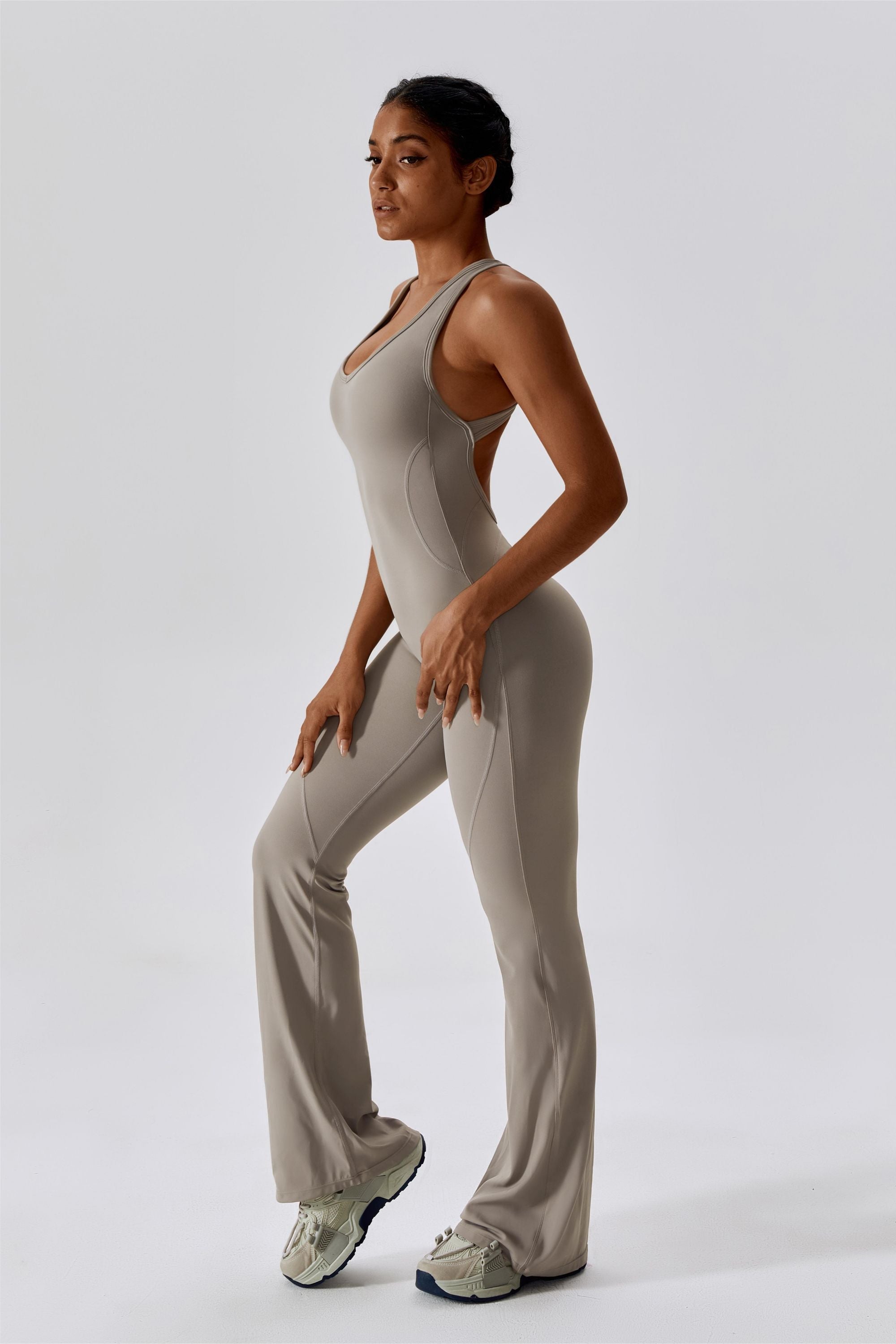 Scoop Neckline Flare Jumpsuit - Elegant &amp; Comfortable One-Piece Outfit