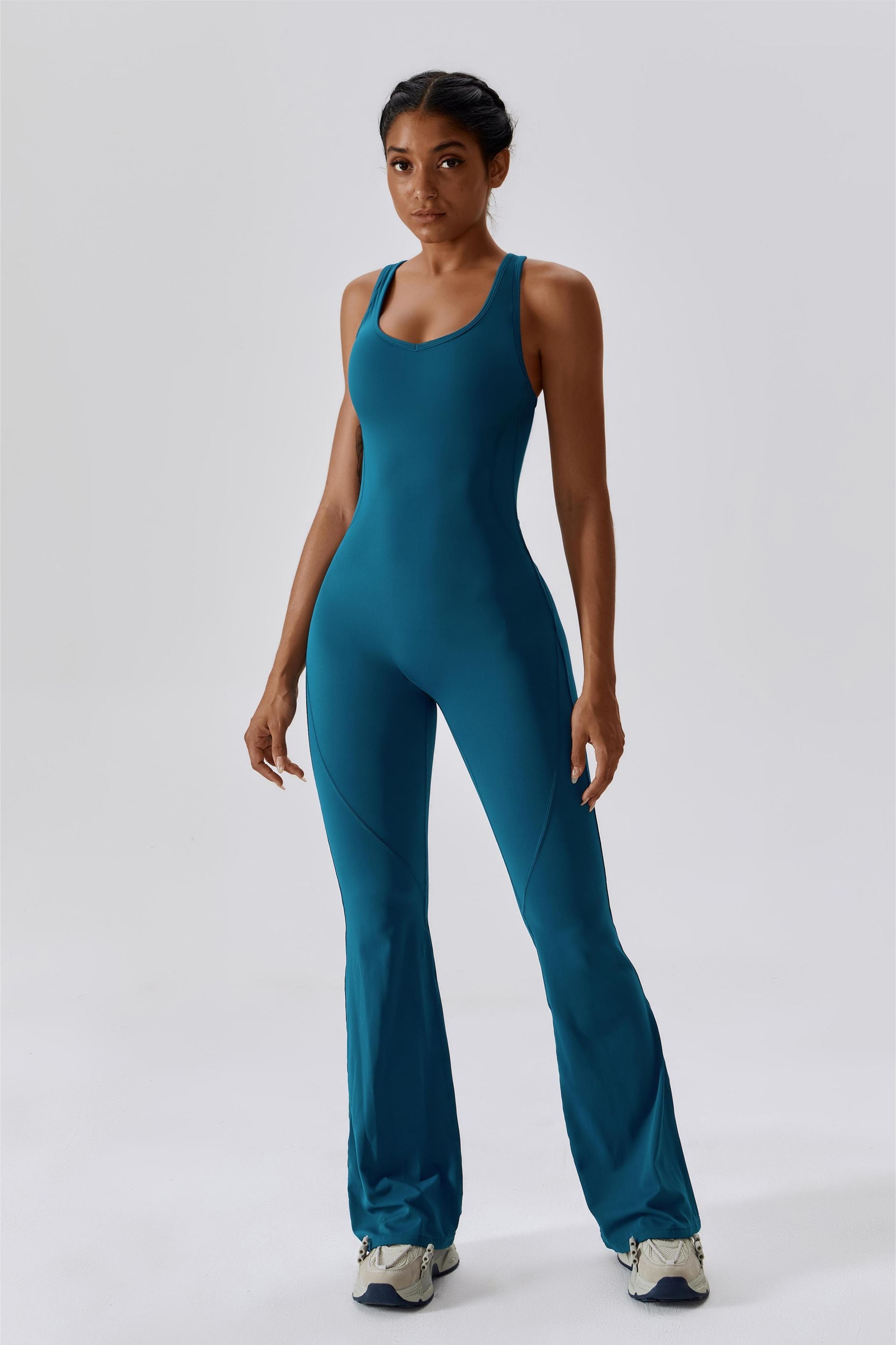 Scoop Neckline Flare Jumpsuit - Elegant &amp; Comfortable One-Piece Outfit