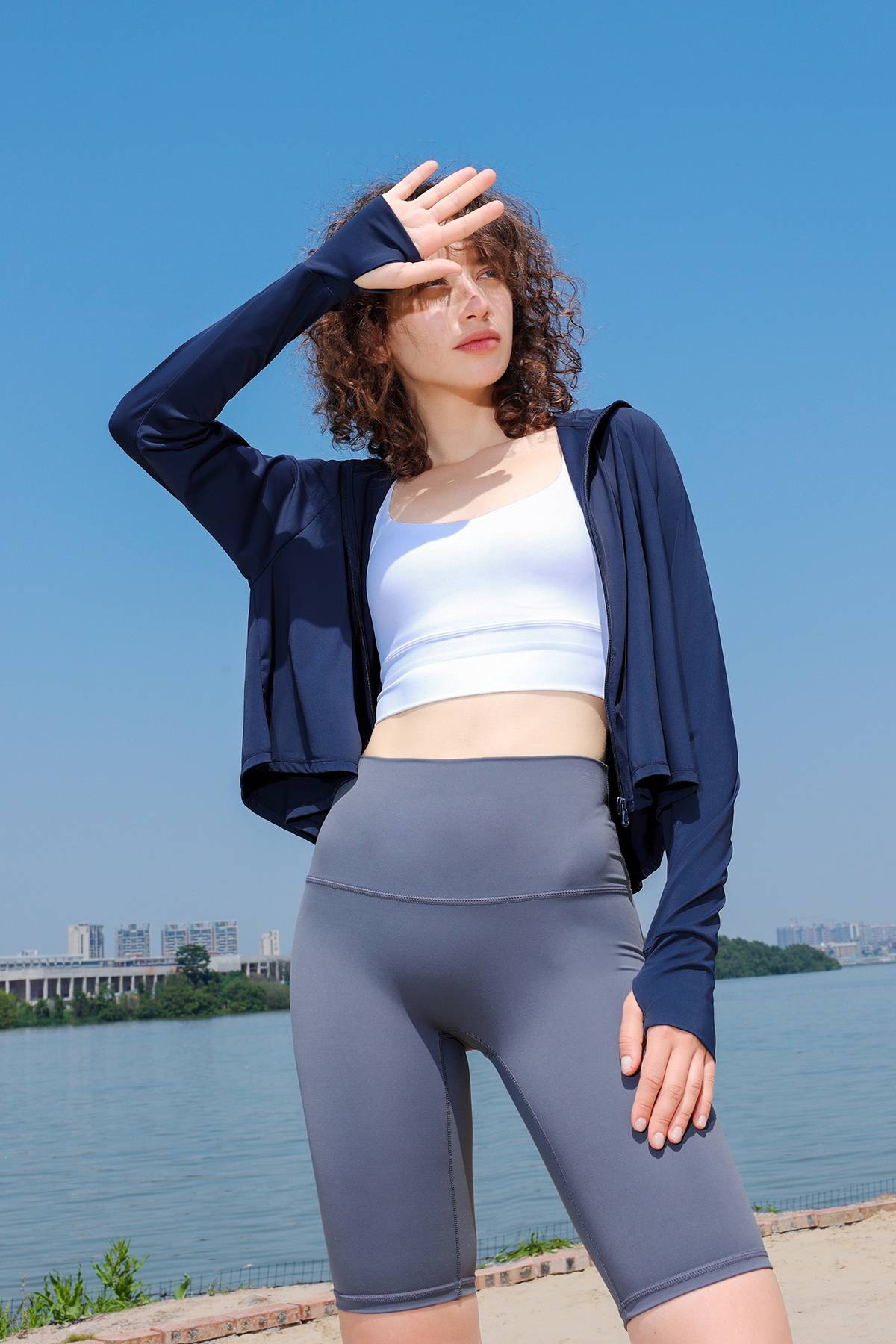 Sun Protection Full-Zip Crop Hoodie Jacket