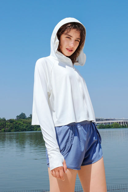 Sun Protection Full-Zip Crop Hoodie Jacket