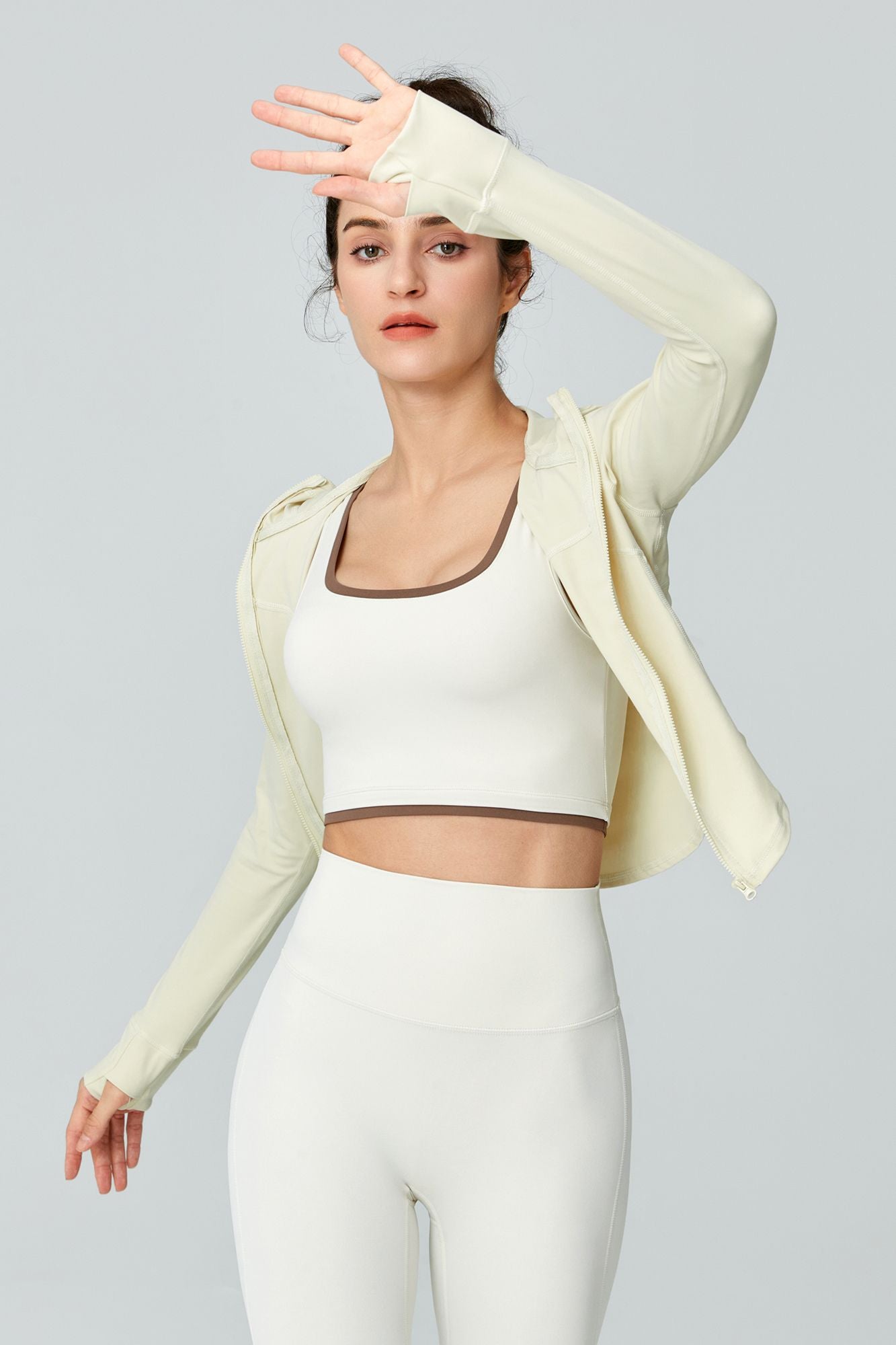 Full-Zip Crop Hoodie With Thumb Holes