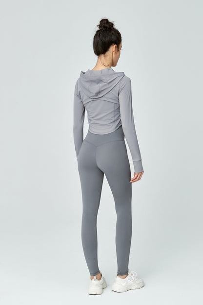 Full-Zip Crop Hoodie With Thumb Holes